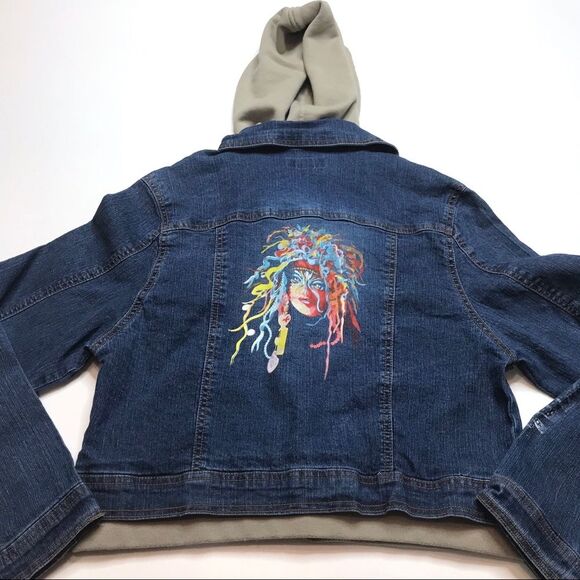 Hip Jeans Loco Gal Hooded Zip Denim Jean Jacket Sz 14 - Picture 4 of 15